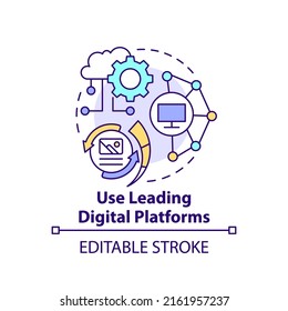 Use leading digital platforms concept icon. Digital first strategy abstract idea thin line illustration. Isolated outline drawing. Editable stroke. Arial, Myriad Pro-Bold fonts used