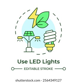 Use LED light multi color concept icon. Reduce electricity consumption with modern technology. Energy saving tip. Round shape line illustration. Abstract idea. Graphic design. Easy to use in booklet