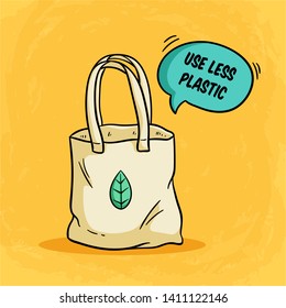Use Less Plastic With Eco Bag Illustration By Using Colored Hand Drawn Style