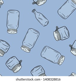 Use less plastic glass jars seamless pattern. Square template. Ecological and zero-waste. Go green