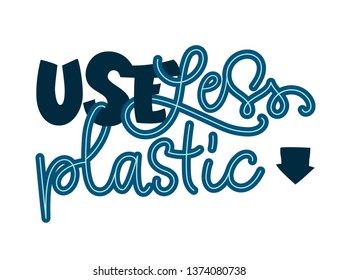 Use Less Plastic text - Eco friendly color hand draw isolated lettering phrase for card, stickers, prints, textile design.