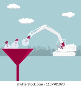 Use a loader to load the bulb into the funnel.The background is the urban landscape.