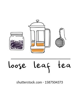 Use loose leaf tea. Cook at home.  The concept of conscious consumption. Vector color illustration .