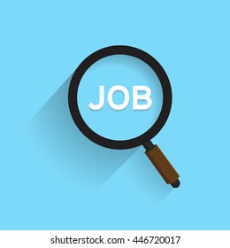 Use a magnifying glass to see the job. banner poster background illustration flat vector design 