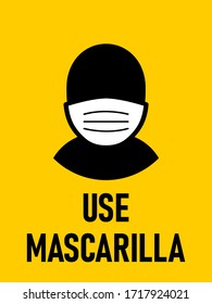 Usa Mascarilla ("Usa una máscara" en español) Icono de instrucción. Imagen vectorial.