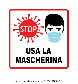 Use a mask stop sign in Italian language, vector design