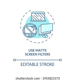 Use matte screen filters concept icon. Digital eyestrain prevention tips. Eye device protection devices idea thin line illustration. Vector isolated outline RGB color drawing. Editable stroke