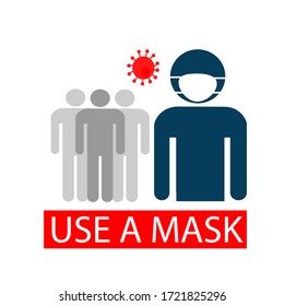 Use a medical mask. The concept of viral infection. Poster icon. Vector flat illustration