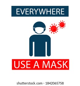 Use a medical mask everywhere. Sticker, icon. Vector