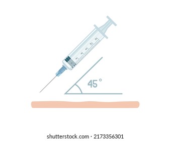 Use medical syringe injection with 45 degree angle vector illustration on white background