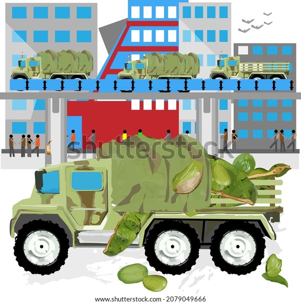The use of military vehicles as a transport\
vehicle in the capital.