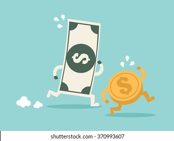 Use Money Working For You. Flat Design For Business Financial Marketing Banking Advertisement Office People Property In Minimal Concept Cartoon Illustration.