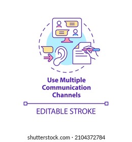 Use multiple communication channels concept icon. Teamwork support abstract idea thin line illustration. Isolated outline drawing. Editable stroke. Roboto-Medium, Myriad Pro-Bold fonts used
