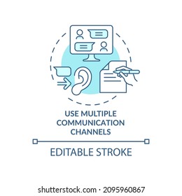 Use multiple communication channels turquoise concept icon. Team connection abstract idea thin line illustration. Isolated outline drawing. Editable stroke. Roboto-Medium, Myriad Pro-Bold fonts used