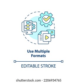 Use multiple formats concept icon. Content making. Element of case study abstract idea thin line illustration. Isolated outline drawing. Editable stroke. Arial, Myriad Pro-Bold fonts used
