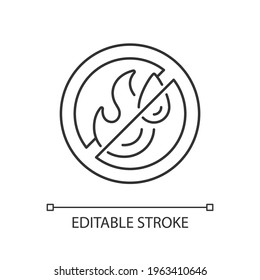 Use no water linear icon. Restriction for liquid supply label. Crossed sign. Fire safety. Thin line customizable illustration. Contour symbol. Vector isolated outline drawing. Editable stroke