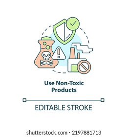 Use non-toxic products concept icon. Zero waste business abstract idea thin line illustration. Environment protection. Isolated outline drawing. Editable stroke. Arial, Myriad Pro-Bold fonts used