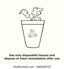 Use only disposable tissues and dispose of them immediately after use, outline simple doodle drawing