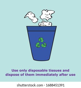 Use only disposable tissues and dispose of them immediately after use, outline simple colorful doodle drawing