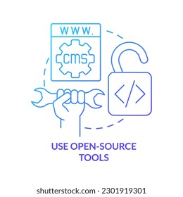 Use open-source tools blue gradient concept icon. Professional looking website design abstract idea thin line illustration. Programming. Isolated outline drawing. Myriad Pro-Bold font used