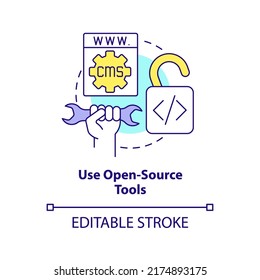 Use open-source tools concept icon. Professional looking website design abstract idea thin line illustration. Isolated outline drawing. Editable stroke. Arial, Myriad Pro-Bold fonts used