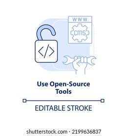 Use open-source tools light blue concept icon. Professional looking website design abstract idea thin line illustration. Isolated outline drawing. Editable stroke. Arial, Myriad Pro-Bold fonts used