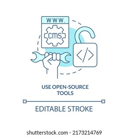 Use open-source tools turquoise concept icon. Professional looking website design abstract idea thin line illustration. Isolated outline drawing. Editable stroke. Arial, Myriad Pro-Bold fonts used