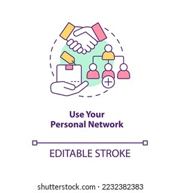 Use personal network concept icon. Startup launch. Landing first clients trick abstract idea thin line illustration. Isolated outline drawing. Editable stroke. Arial, Myriad Pro-Bold fonts used