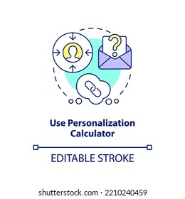 Use Personalization Calculator Concept Icon. Customers Data. Lead Retention Abstract Idea Thin Line Illustration. Isolated Outline Drawing. Editable Stroke. Arial, Myriad Pro-Bold Fonts Used