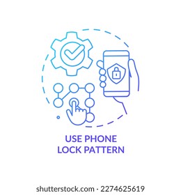 Use phone lock pattern blue gradient concept icon. Smartphone graphic key. Reliable access. Strong password abstract idea thin line illustration. Isolated outline drawing. Myriad Pro-Bold font used
