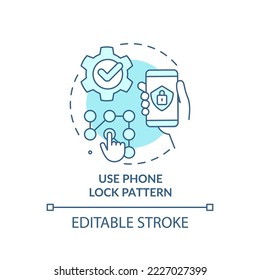 Use phone lock pattern turquoise concept icon. Smartphone graphic key abstract idea thin line illustration. Isolated outline drawing. Editable stroke. Arial, Myriad Pro-Bold fonts used