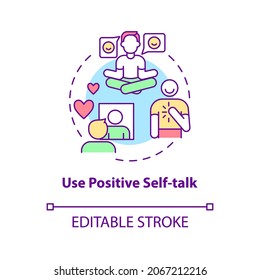 Use Positive Self Talk Concept Icon. Happiness Mindset Strategy Abstract Idea Thin Line Illustration. Positive Thinking And Attitude. Vector Isolated Outline Color Drawing. Editable Stroke