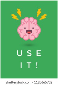 Use it Poster Design with Brain Cartoon Vector Illustration 
