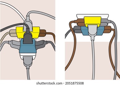 Use a power strip.dangerous. illustration

