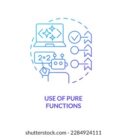 Use of pure functions blue gradient concept icon. Functional programming abstract idea thin line illustration. Mathematics approach. Algorithms. Isolated outline drawing. Myriad Pro-Bold font used