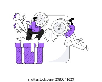 Utilice sobres rojos para atraer nuevos clientes y promover la actividad. Ilustración del concepto de carácter vector plano
