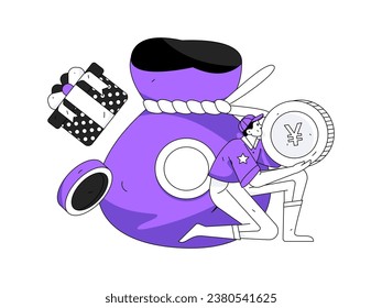 Utilice sobres rojos para atraer nuevos clientes y promover la actividad. Ilustración del concepto de carácter vector plano
