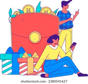 Use red envelopes to attract new customers and promote activity. Flat vector character concept illustration
