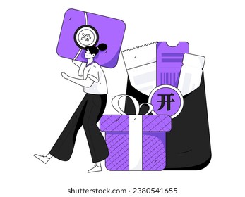 Utilice sobres rojos para atraer nuevos clientes y promover la actividad. Ilustración del concepto de carácter vector plano
