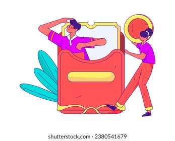 Use red envelopes to attract new customers and promote activity. Flat vector character concept illustration
