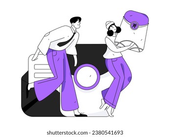 Utilice sobres rojos para atraer nuevos clientes y promover la actividad. Ilustración del concepto de carácter vector plano
