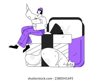 Utilice sobres rojos para atraer nuevos clientes y promover la actividad. Ilustración del concepto de carácter vector plano
