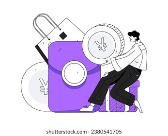 Utilice sobres rojos para atraer nuevos clientes y promover la actividad. Ilustración del concepto de carácter vector plano
