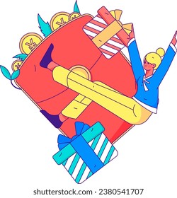 Use red envelopes to attract new customers and promote activity. Flat vector character concept illustration
