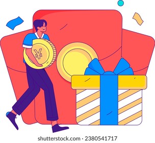 Use red envelopes to attract new customers and promote activity. Flat vector character concept illustration
