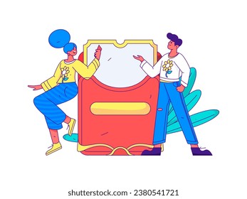 Use red envelopes to attract new customers and promote activity. Flat vector character concept illustration
