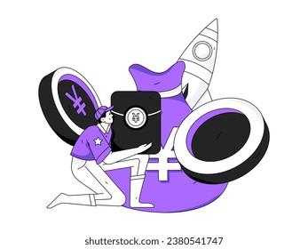 Utilice sobres rojos para atraer nuevos clientes y promover la actividad. Ilustración del concepto de carácter vector plano
