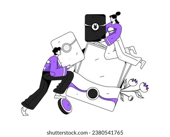 Use red envelopes to attract new customers and promote activity. Flat vector character concept illustration
