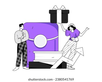 Use red envelopes to attract new customers and promote activity. Flat vector character concept illustration
