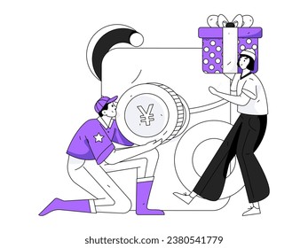 Use red envelopes to attract new customers and promote activity. Flat vector character concept illustration
